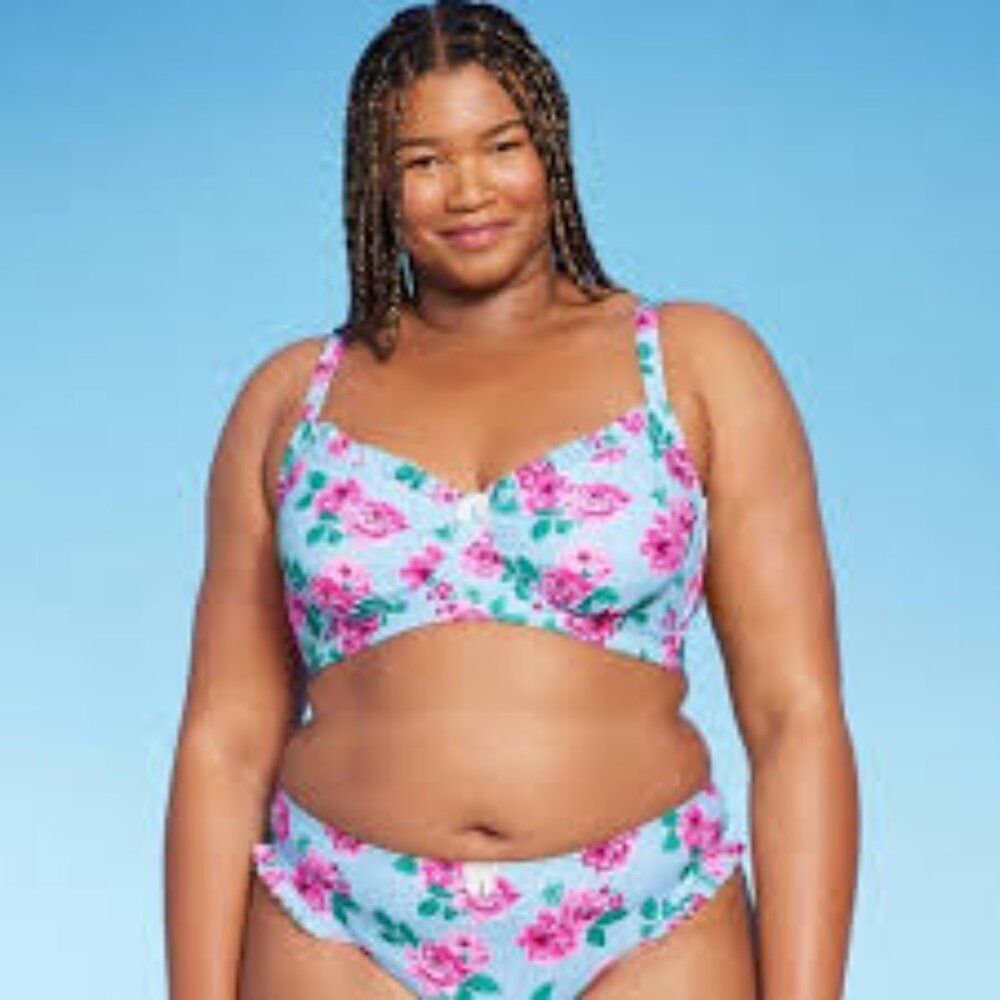 Women's Ruffle Underwire Bikini Top - Wild Fable™ Blue Floral Print NWT SZ 20